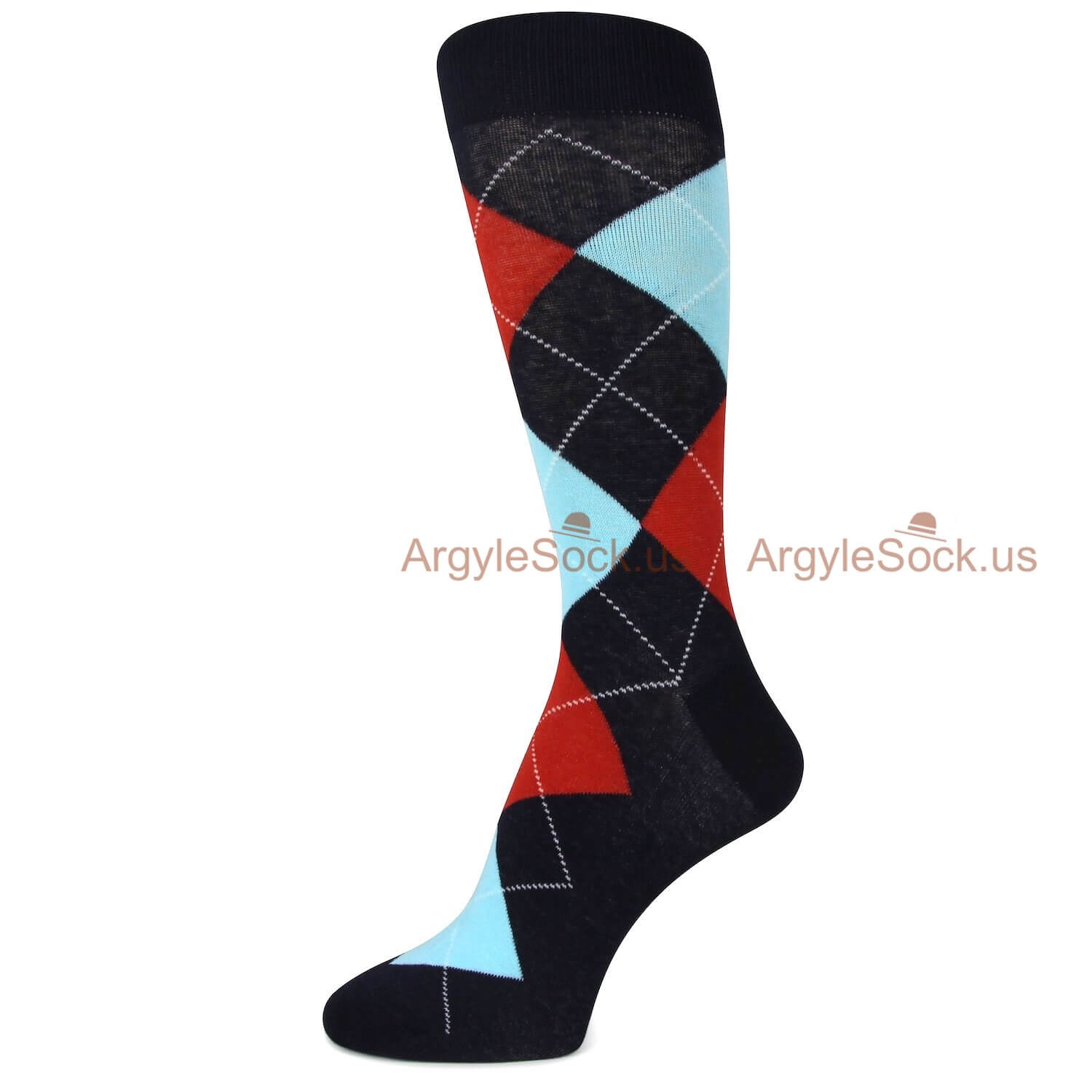 Black Red Light Blue Argyle Socks for men