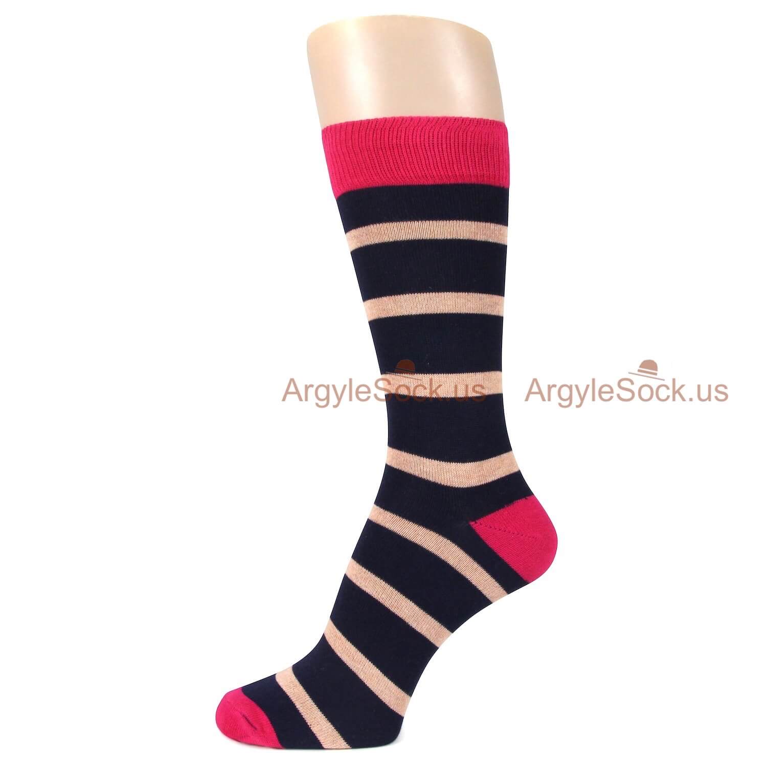 Black with Pink Stripe Socks For Men