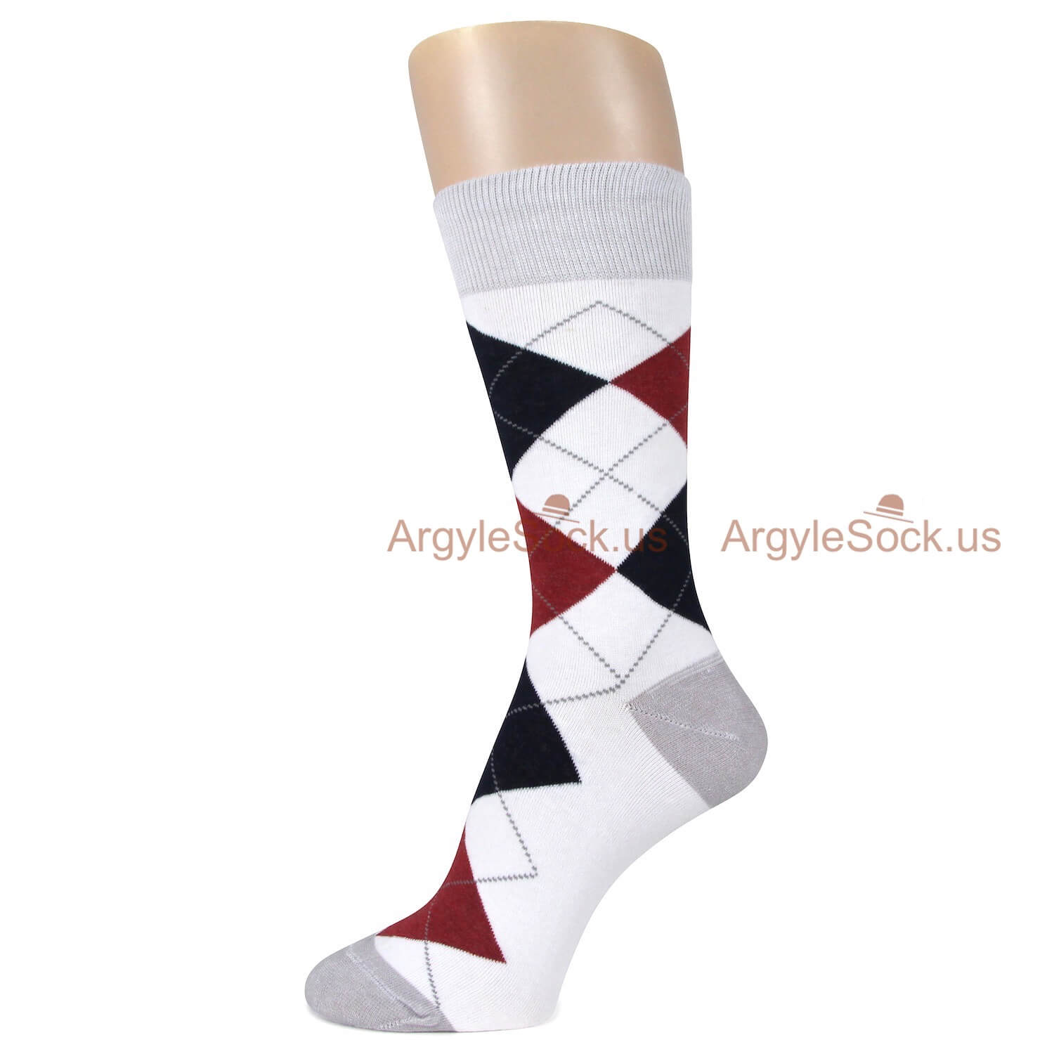 White Grey Black and Maroon Argyle Socks For Men