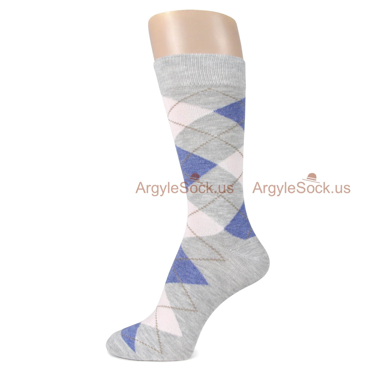 Grey Blue and White Argyle Socks For Men