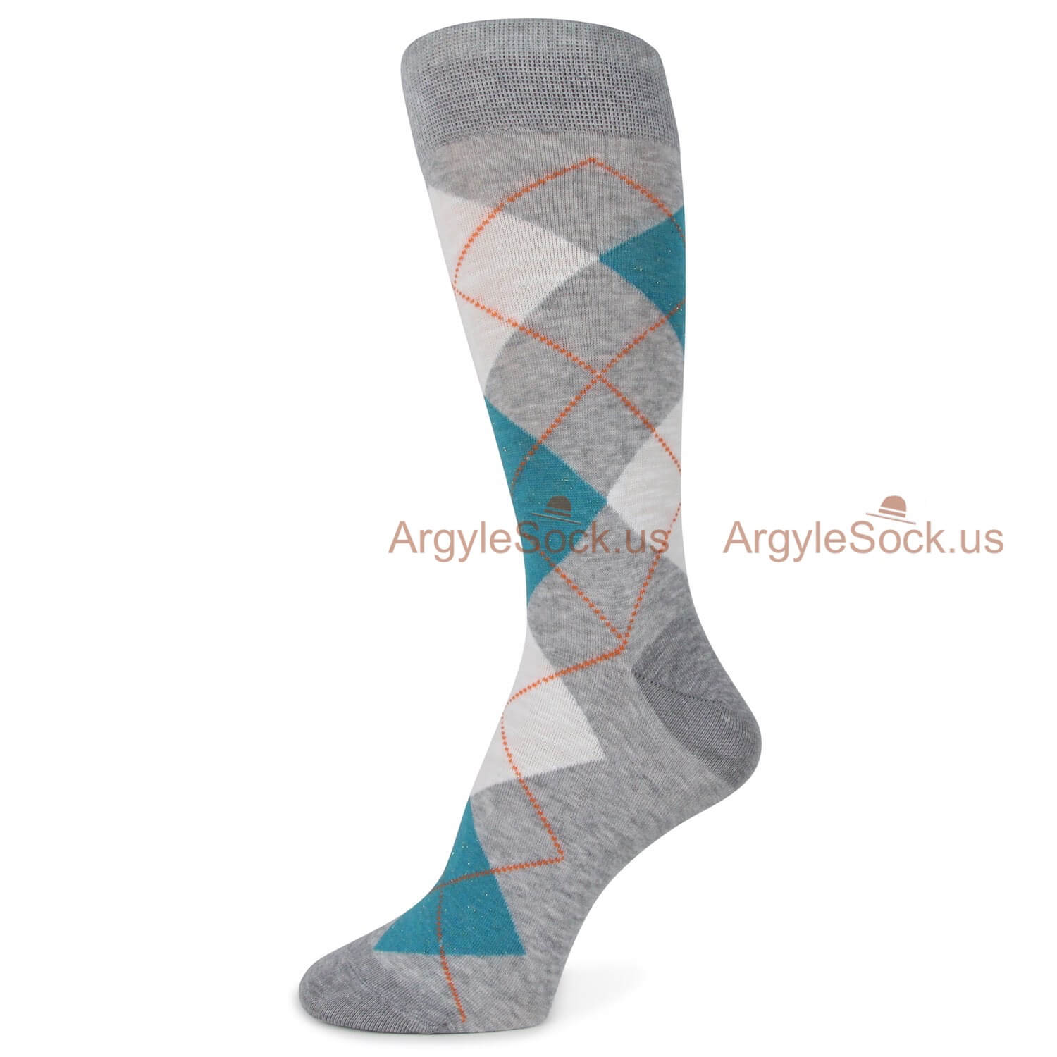 Grey Dark Cyan and White Argyle Mens Socks