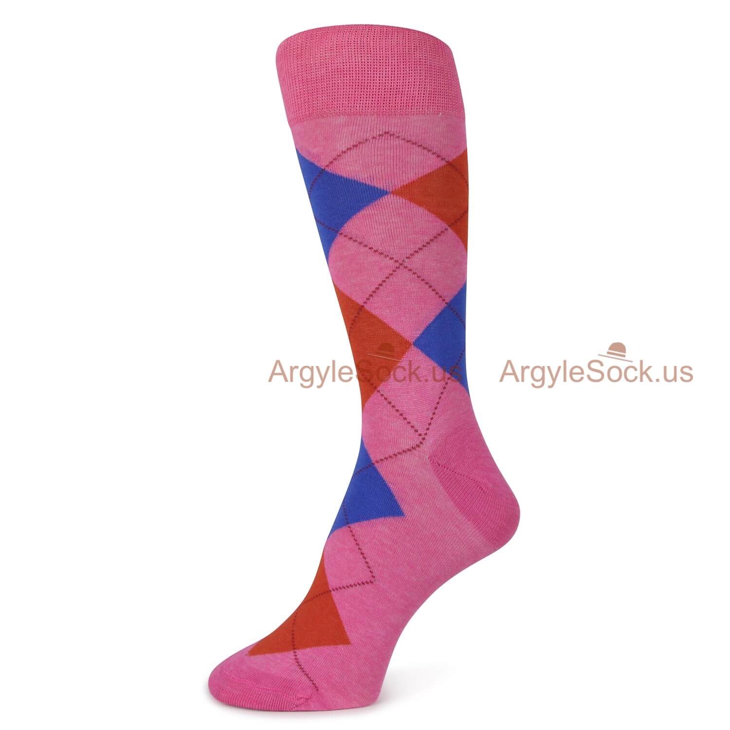 Pink Blue Red Argyle Socks For Men