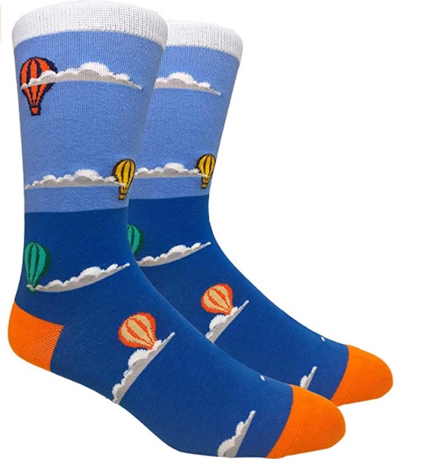 Hot Air Balloons and Cloud Bright Blue Ocean Socks w/ Orange Toe