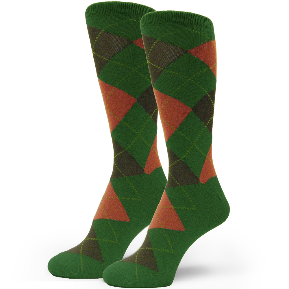 Dark Green with Peach Brown Argyle Sock for Man 1PR