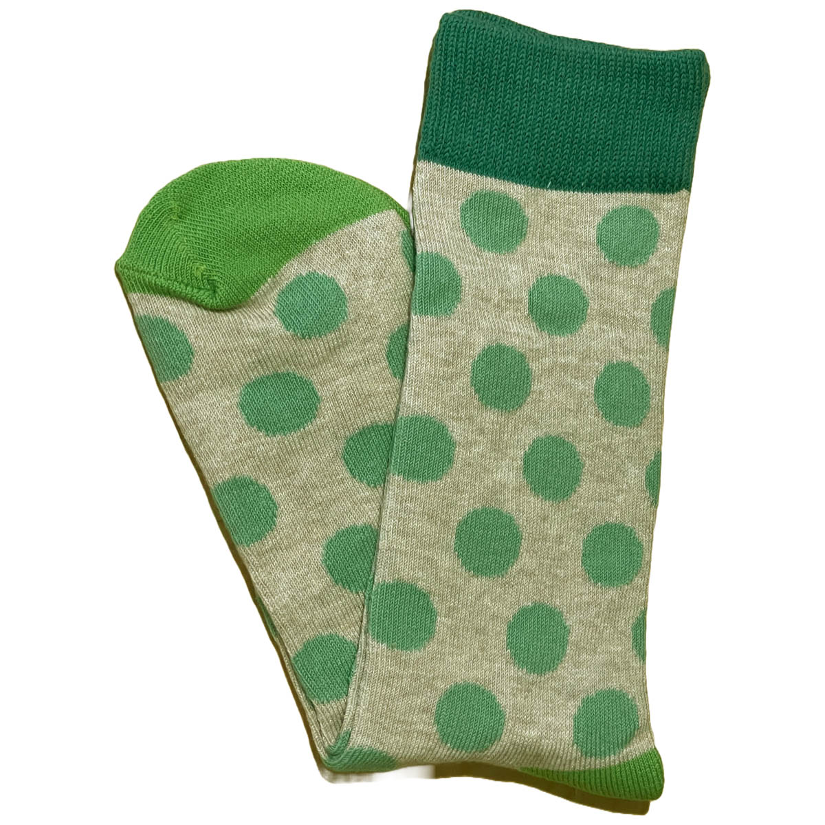 Beige Dress Sock with Lime Green Dots & Dark Green Welt