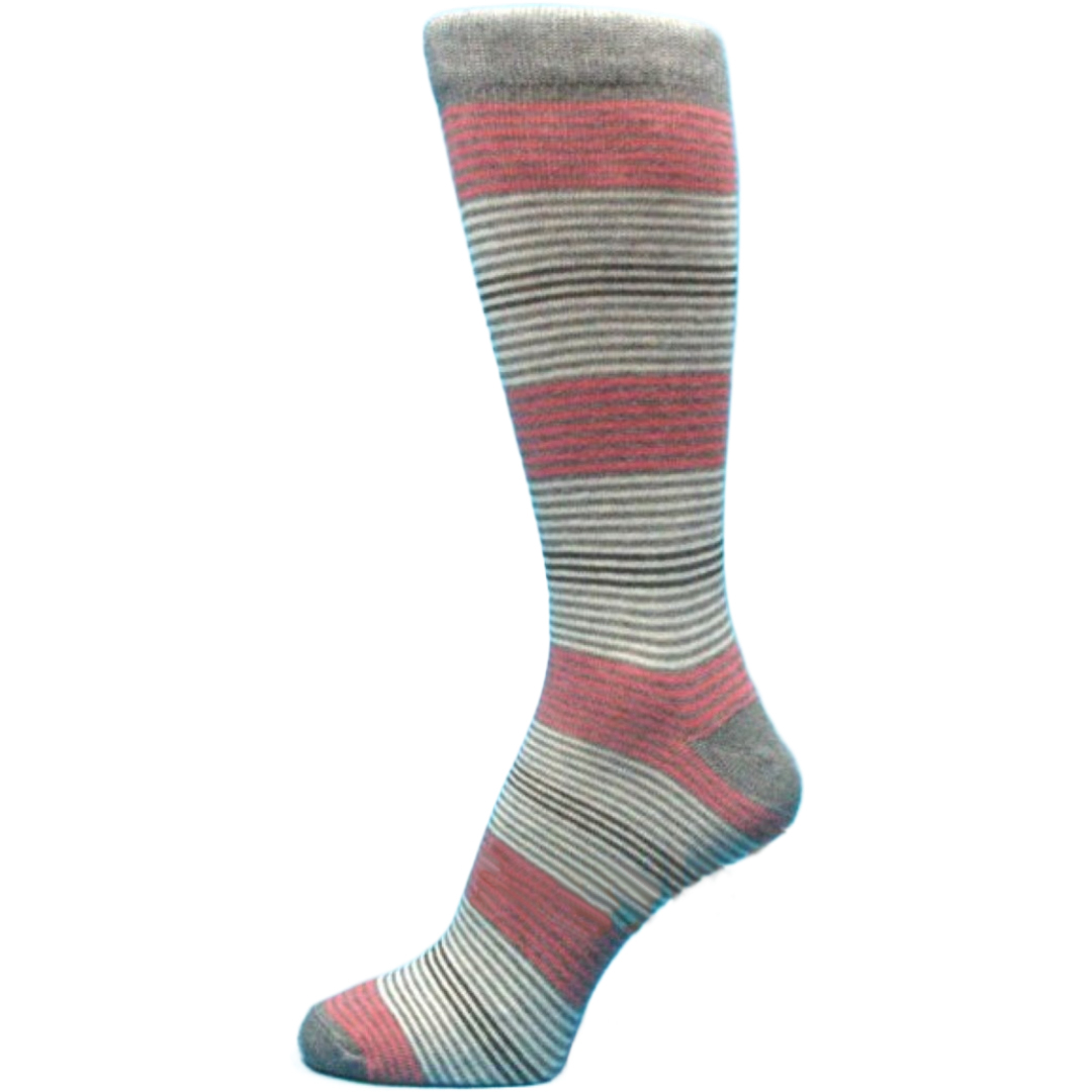 Thin Gray Dark Pink Brown Striped Grey Socks for Man