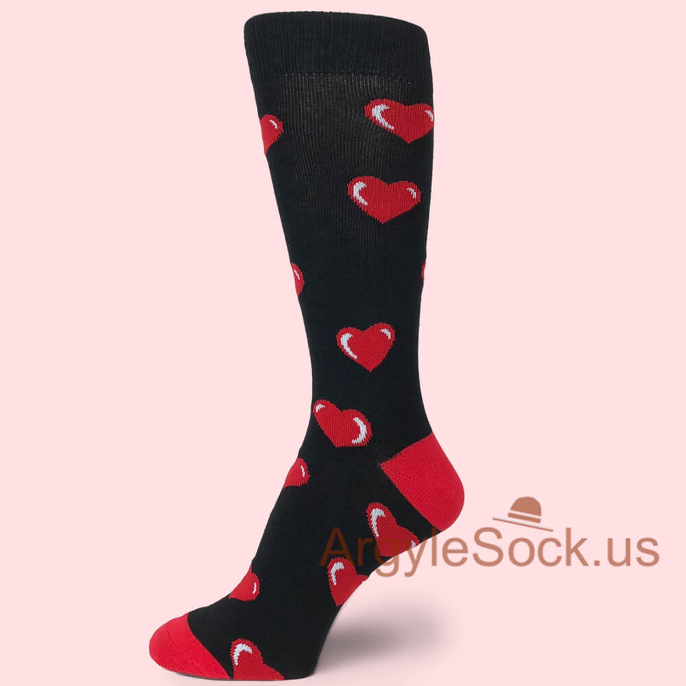 Large Red Hearts Men's Black Socks (Match our CNTIE622 Necktie)