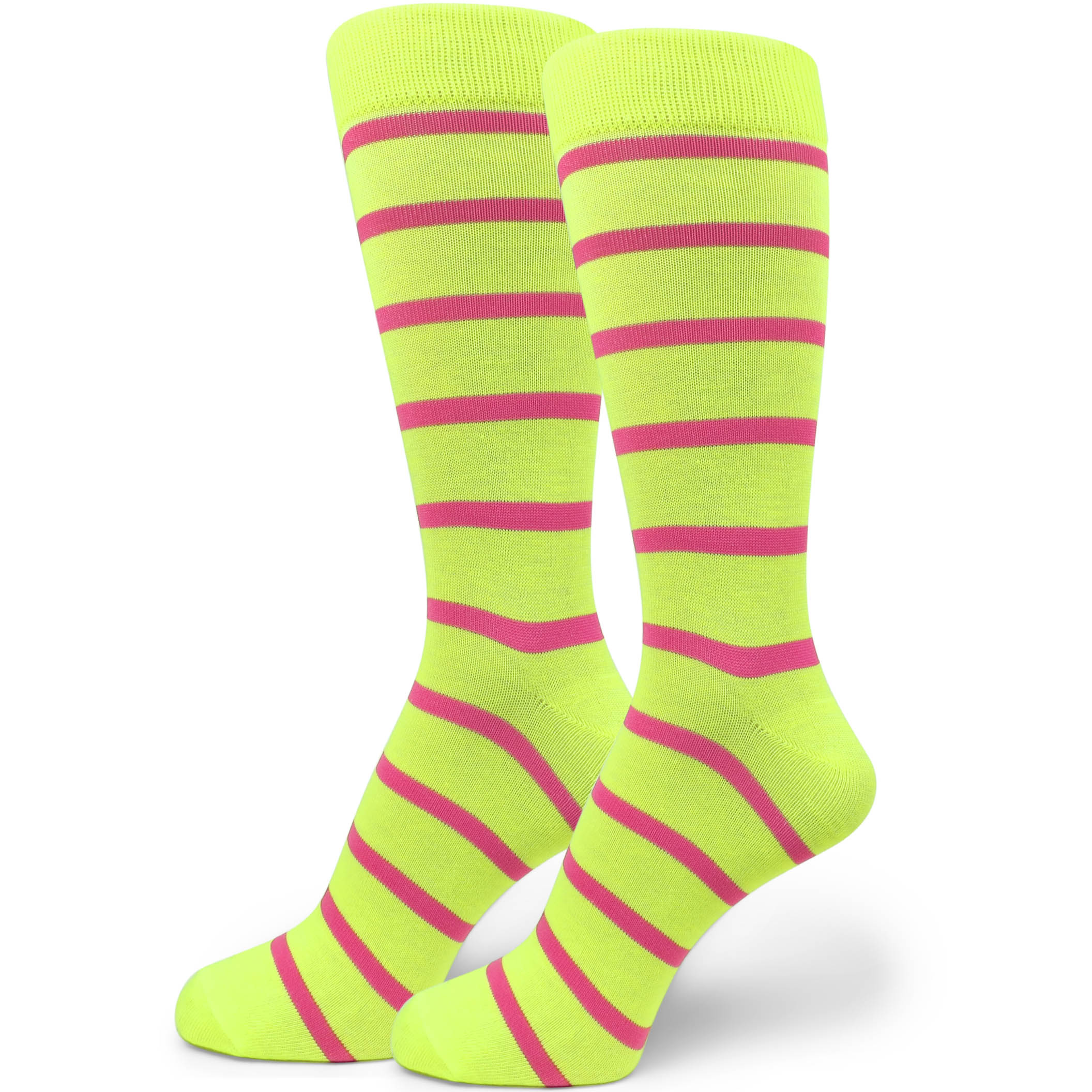 Neon Yellow with Neon Hot Pink Stripes Mans Dress Socks