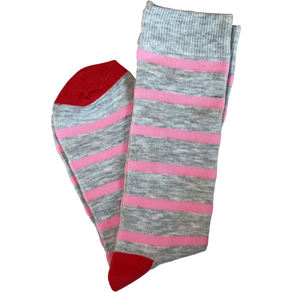 Heather Gray Groomsmen Mens Socks w/ Pink Stripes & Red Toe