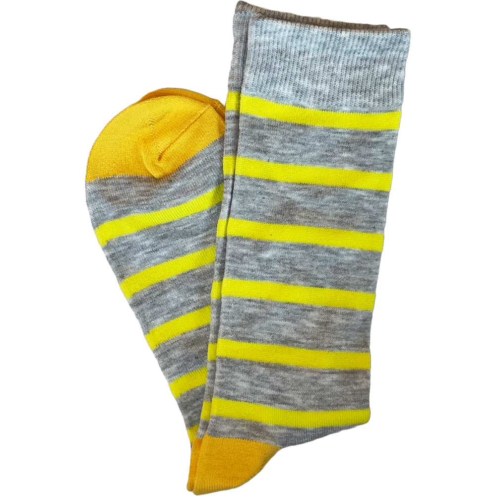 Heather Gray Groomsmen Mens Socks w/ Yellow Stripes & Yellow Toe