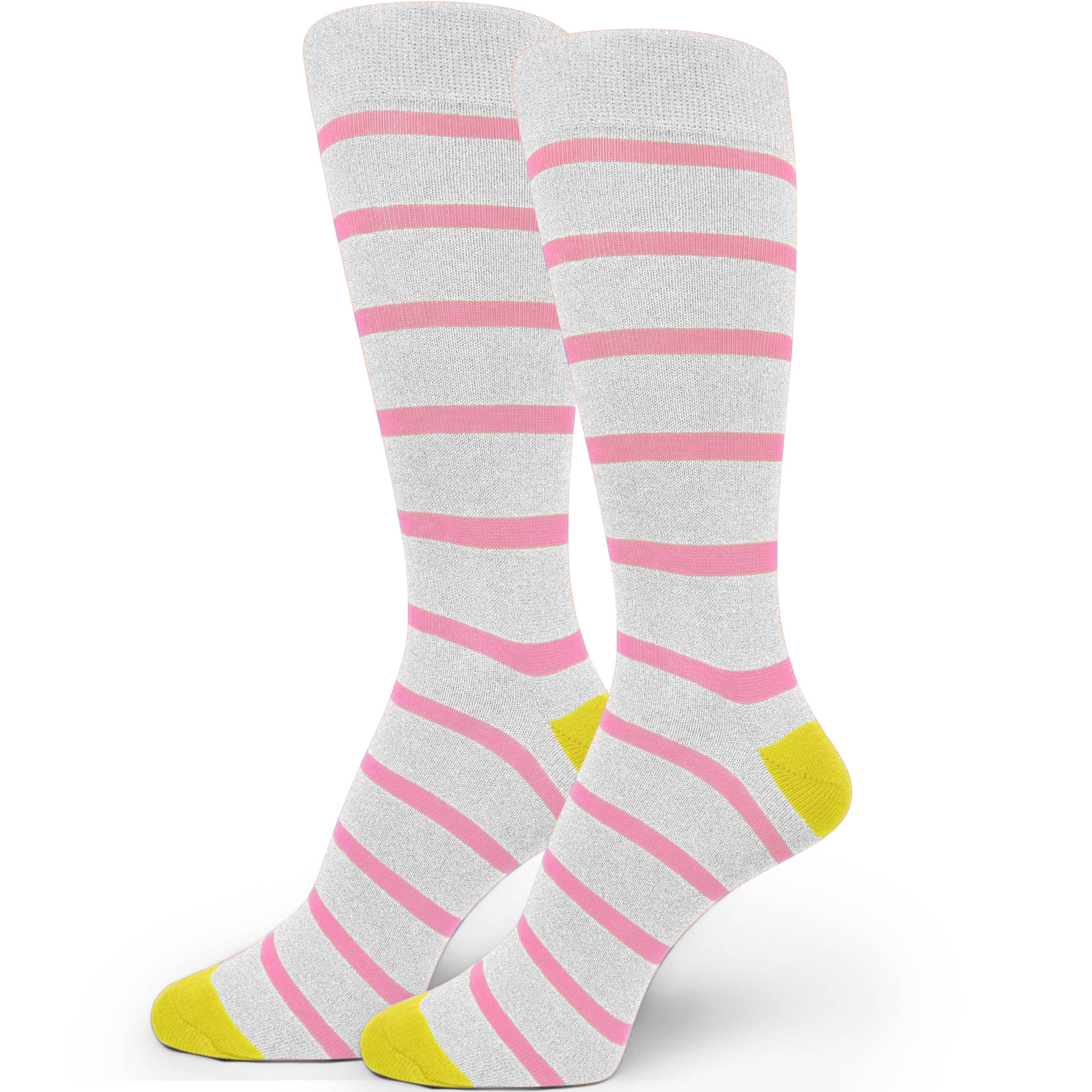 Grey Groomsmen Mens Socks w/ Pink Stripes & Yellow Toe