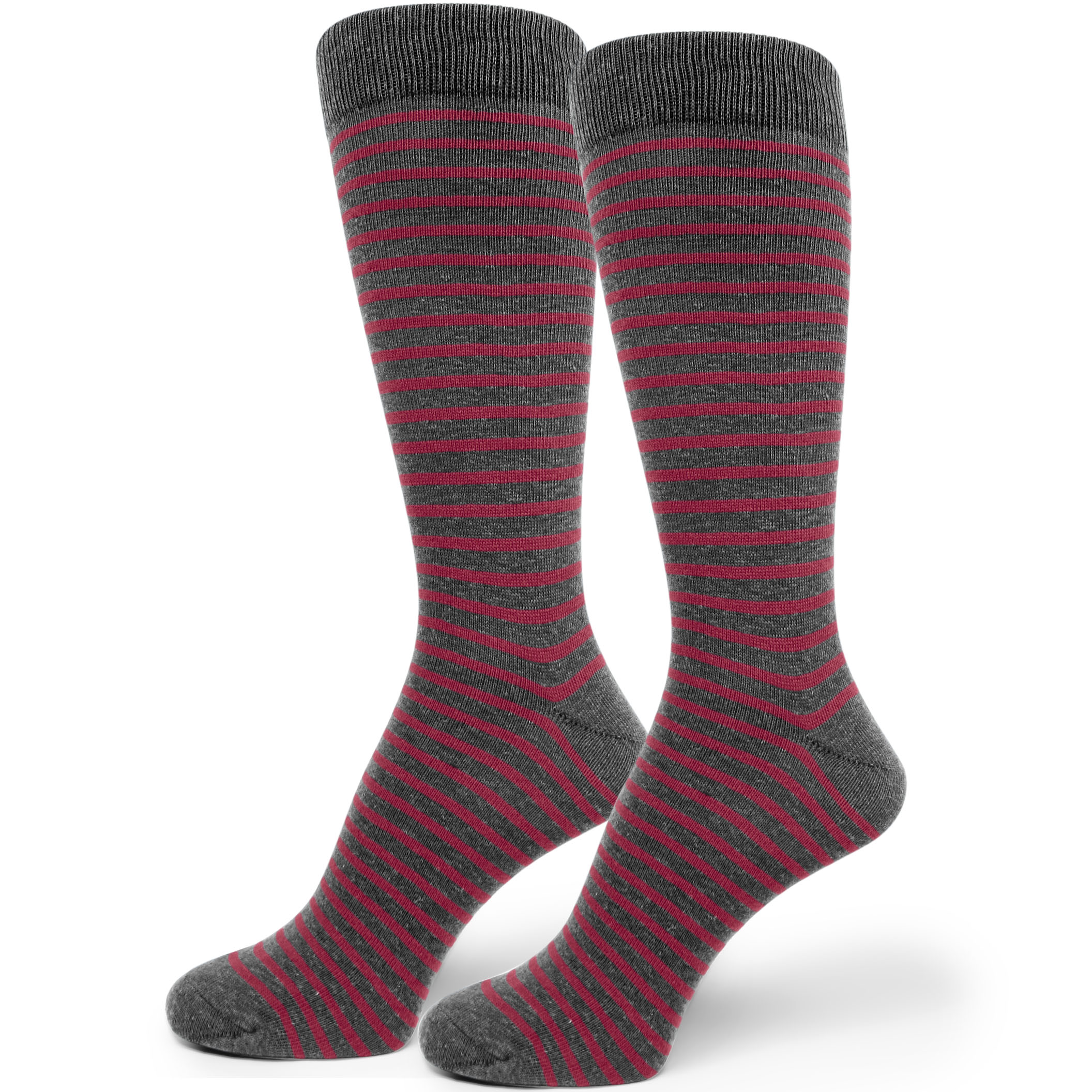 Grayish Heather Dark Blue with Thin Maroon Striped Mans Socks