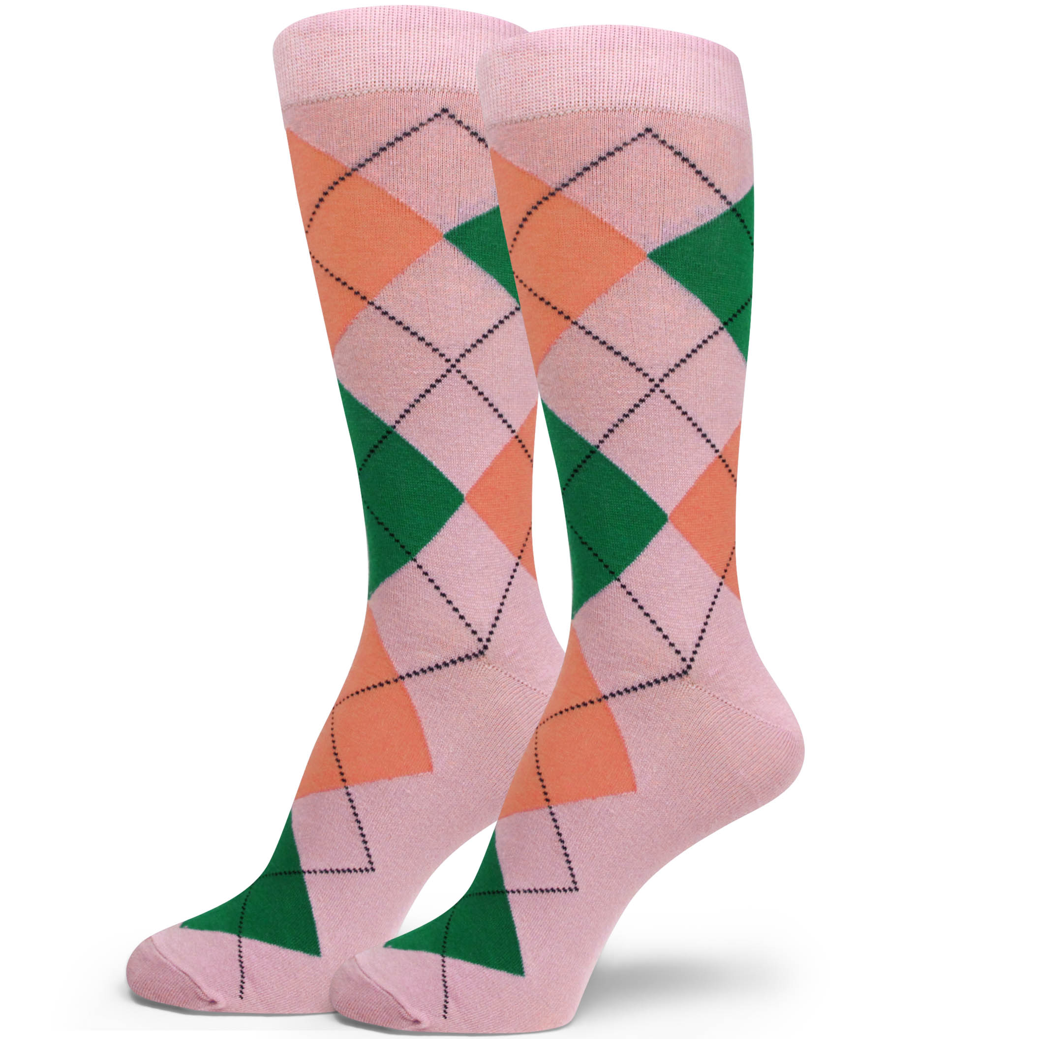 Pink Peach Green Argyle Socks for Men