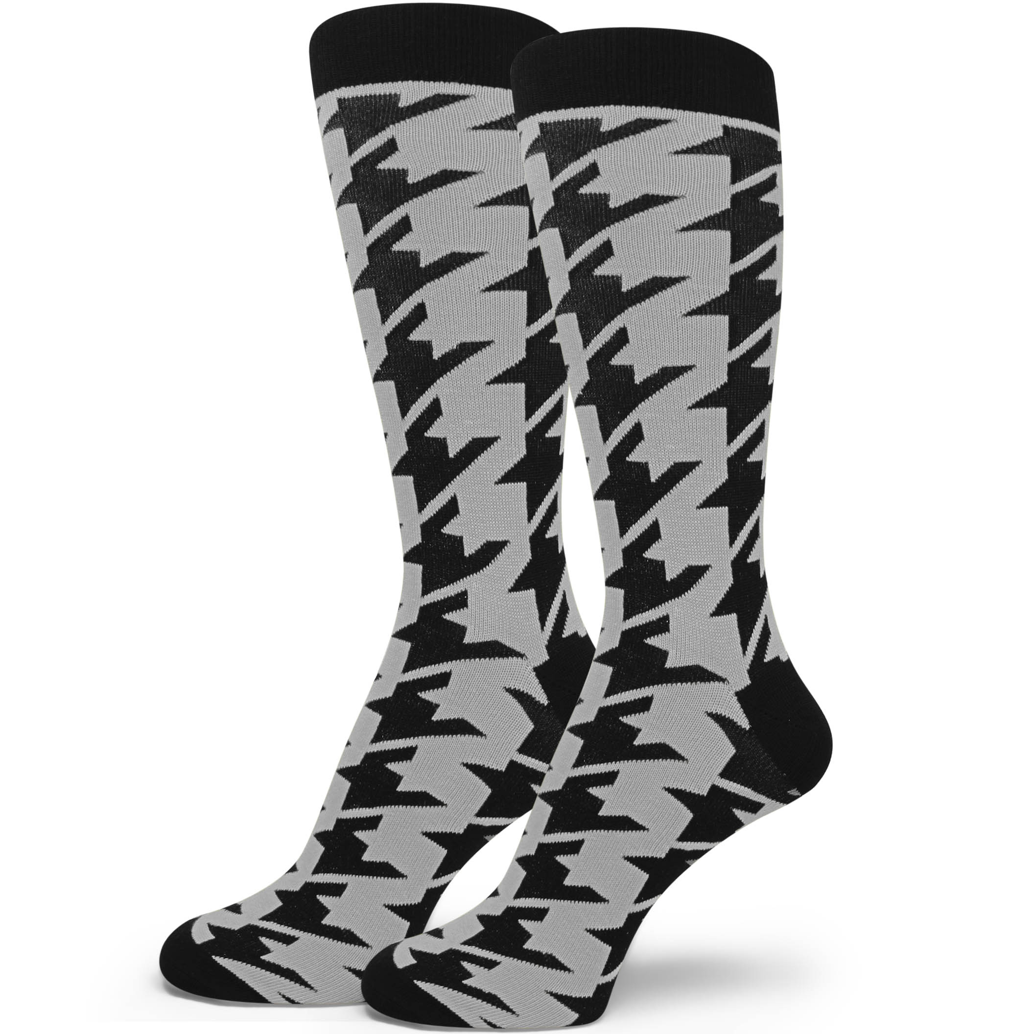 Gray Grey Black Large Houndstooth Man's Dress Socks