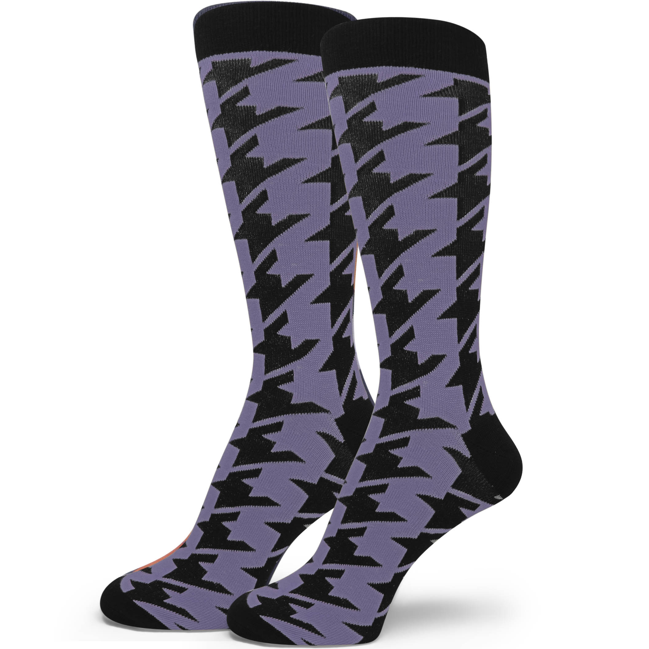 Purple Black Large Houndstooth Man's Dress Socks