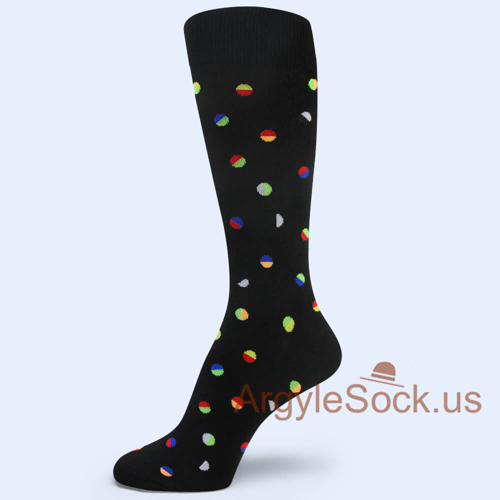 Black with colorful small polka dots Mans Socks