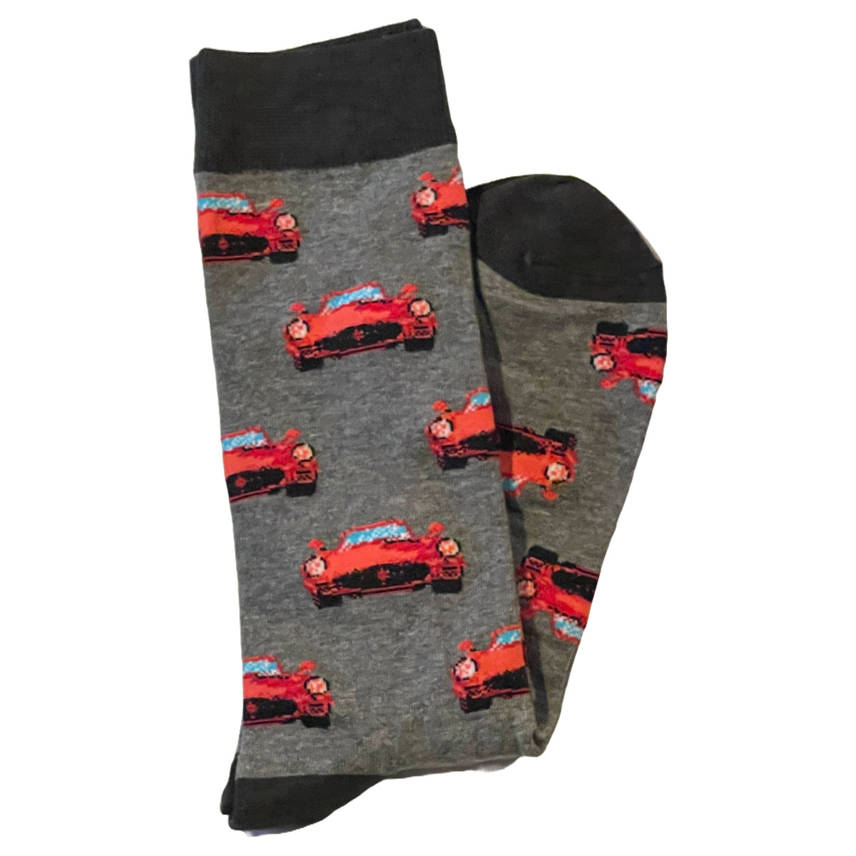 Gray with Red Sports cars Men's Dress Socks with Black Toe Heel