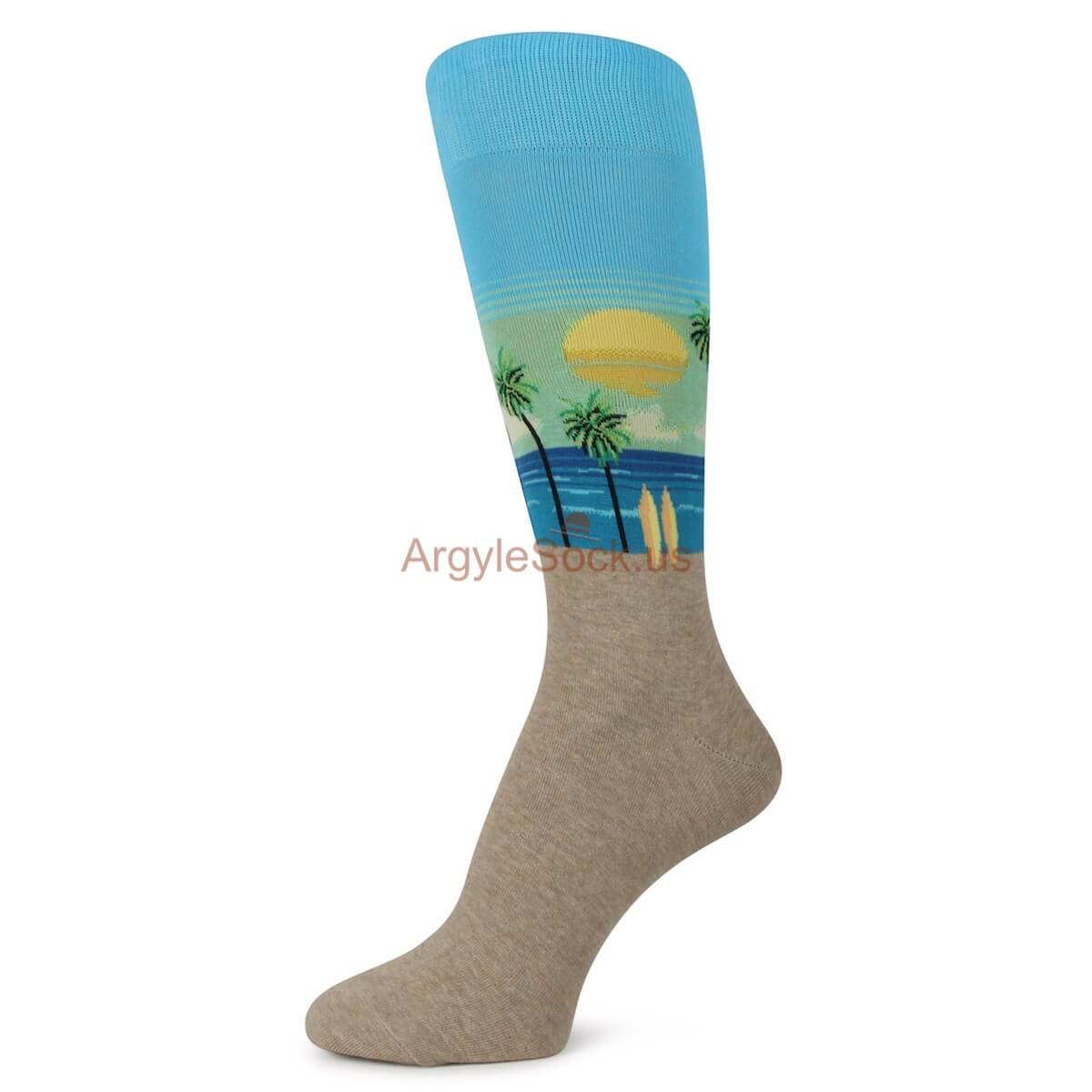 Sky Blue Mid Day on Beach Themed Socks for Men