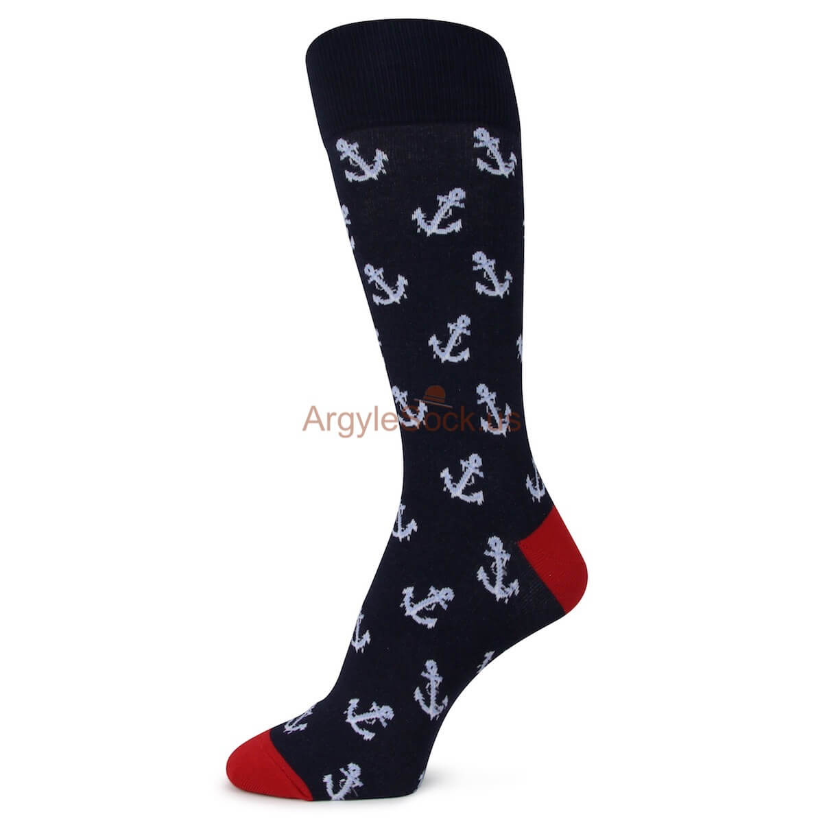 Black with Red Heels and Anchor Themed Socks for Men