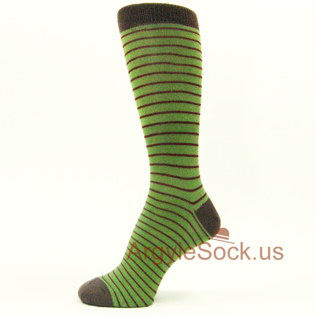 Avocado Green with Thin Maroon/Burgundy Striped Sock for Man