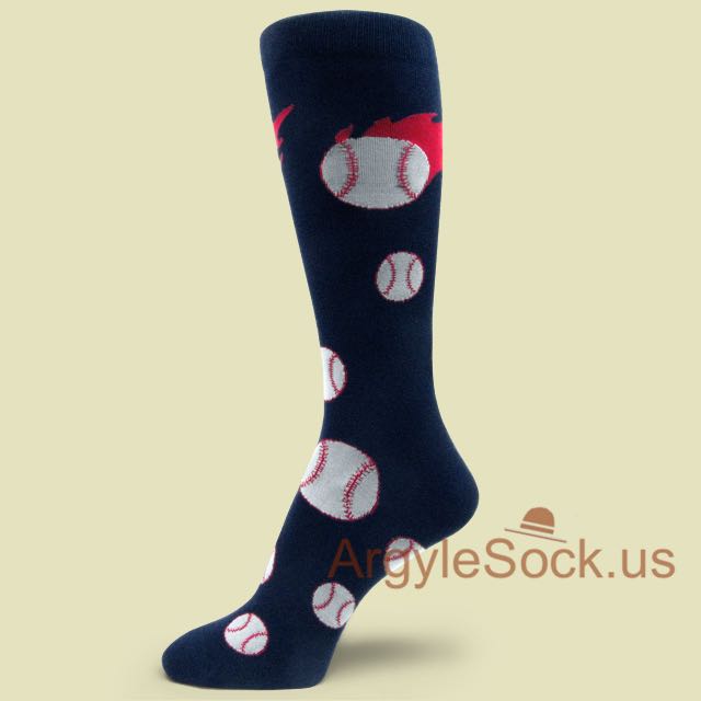 Baseball Balls Theme Navy/Midnight Dress Socks for Men