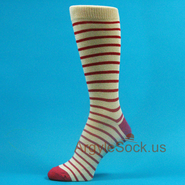 Thin Red Stripes on Beige Men's Dress Socks