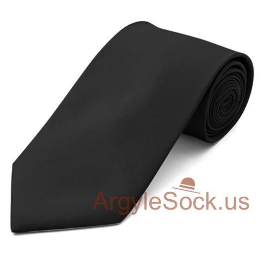 Black Plain Color 100% Polyester Mens Groomsmen Necktie