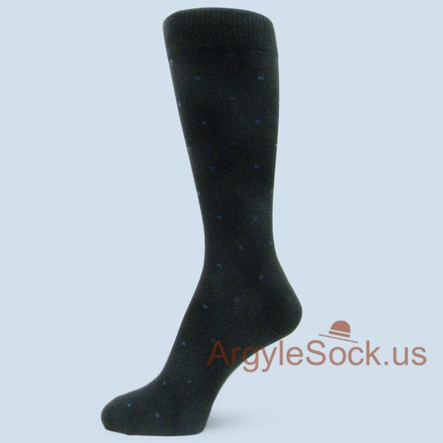 Black Dress Socks for Men with Mini Blue Olive Green Polka Dots