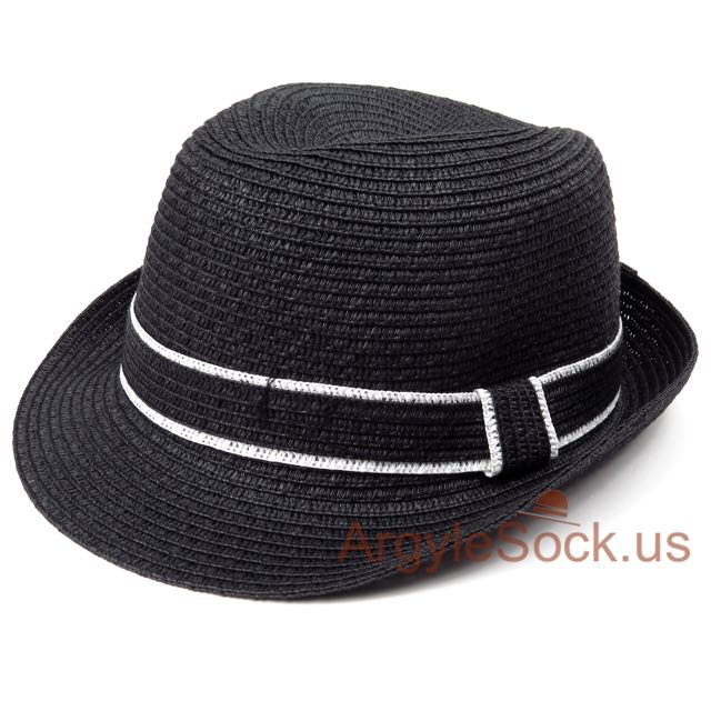 Black with White Hat Band Men's Summer Fedora Hat 57cm