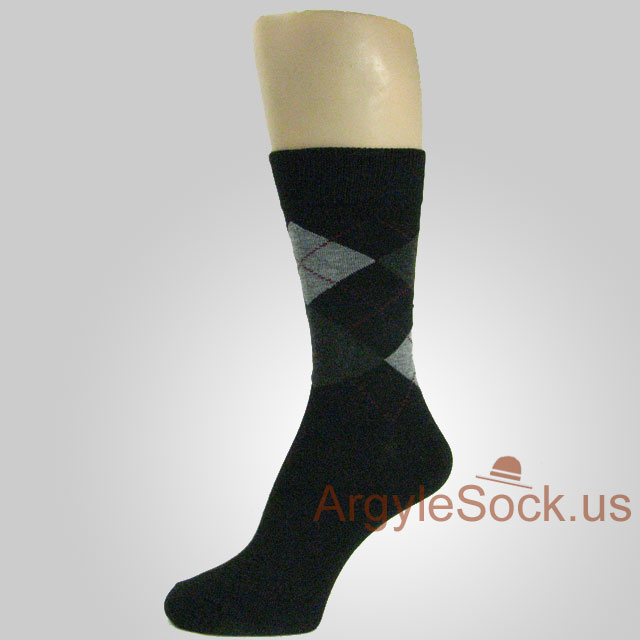 Black Charcoal Gray Grey Argyle Socks for Men