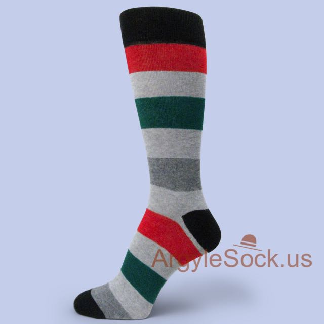 Black Red Dark Green Striped Grey Gray Dress Socks for Men