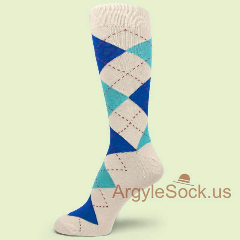 Blue Aqua Blue Argyles Cream/Off-White Socks for Men
