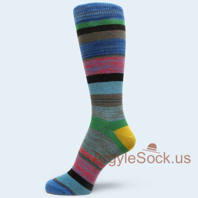 Blue Grey Marble Multi-Colored Men's Socks with Gold/Mustard Hee