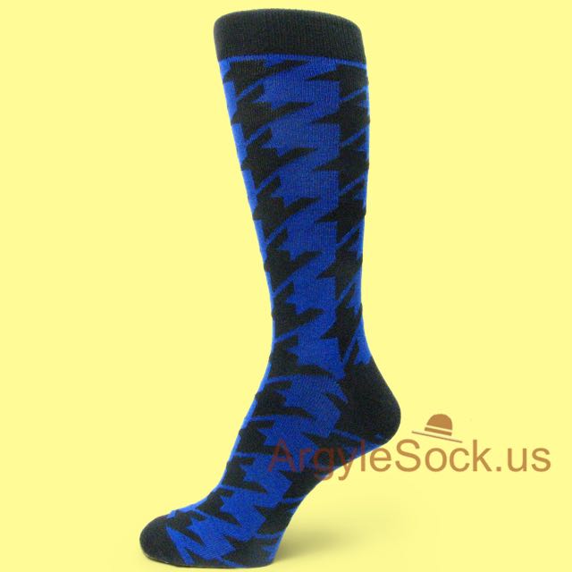 Royal Blue Houndstooth Pattern Slightly Thicker Dress Socks for