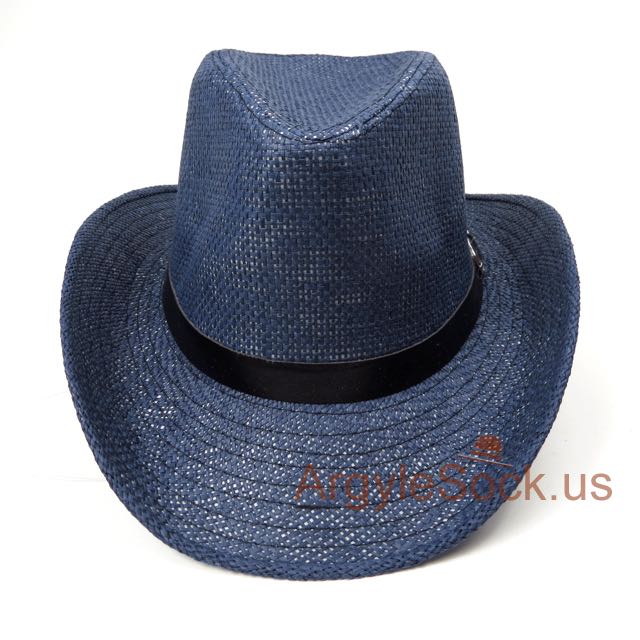 Blue Western Cowboy Hat with Black hat belt for Groomsmen 58cm