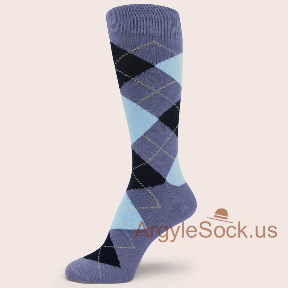 Grayish Lilac Blue with Baby Blue & Black Argyle Sock for Man