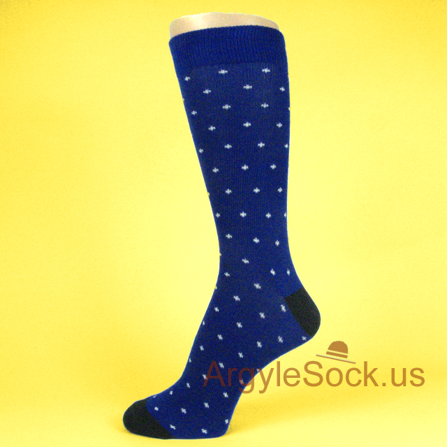 Blue Men's Socks with White Mini-Stars Patterns