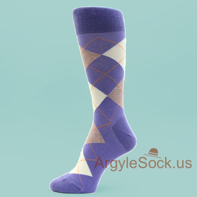 Bluish Dark Lavender, Khaki, White Men's Argyle Socks