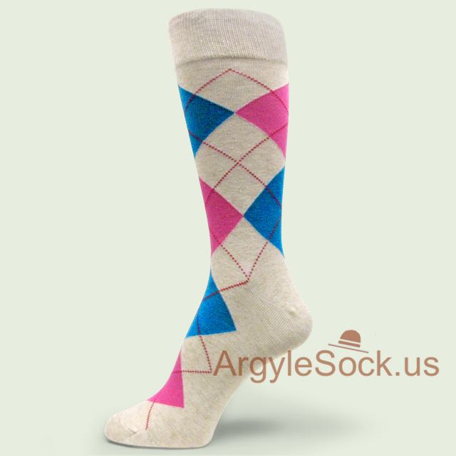 Teal Turquoise Dress Socks for Men with Navy & Champagne Argyles