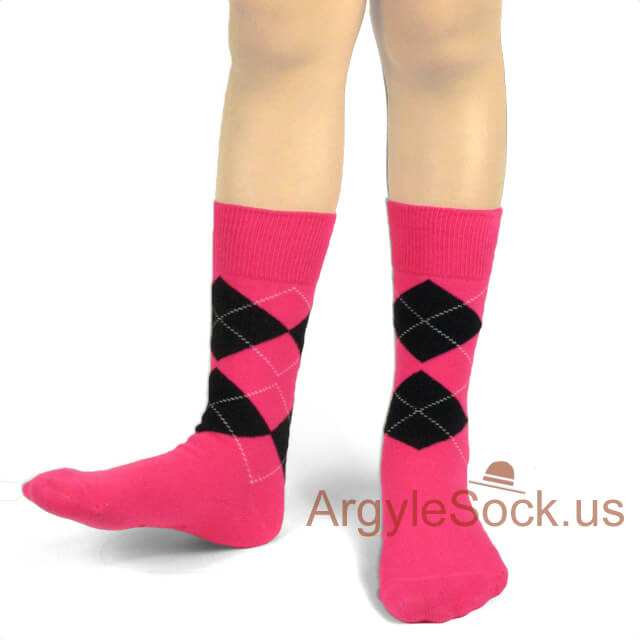 Bright Pink, Navy/Midnight Blue Junior Groomsmen Argyle Socks