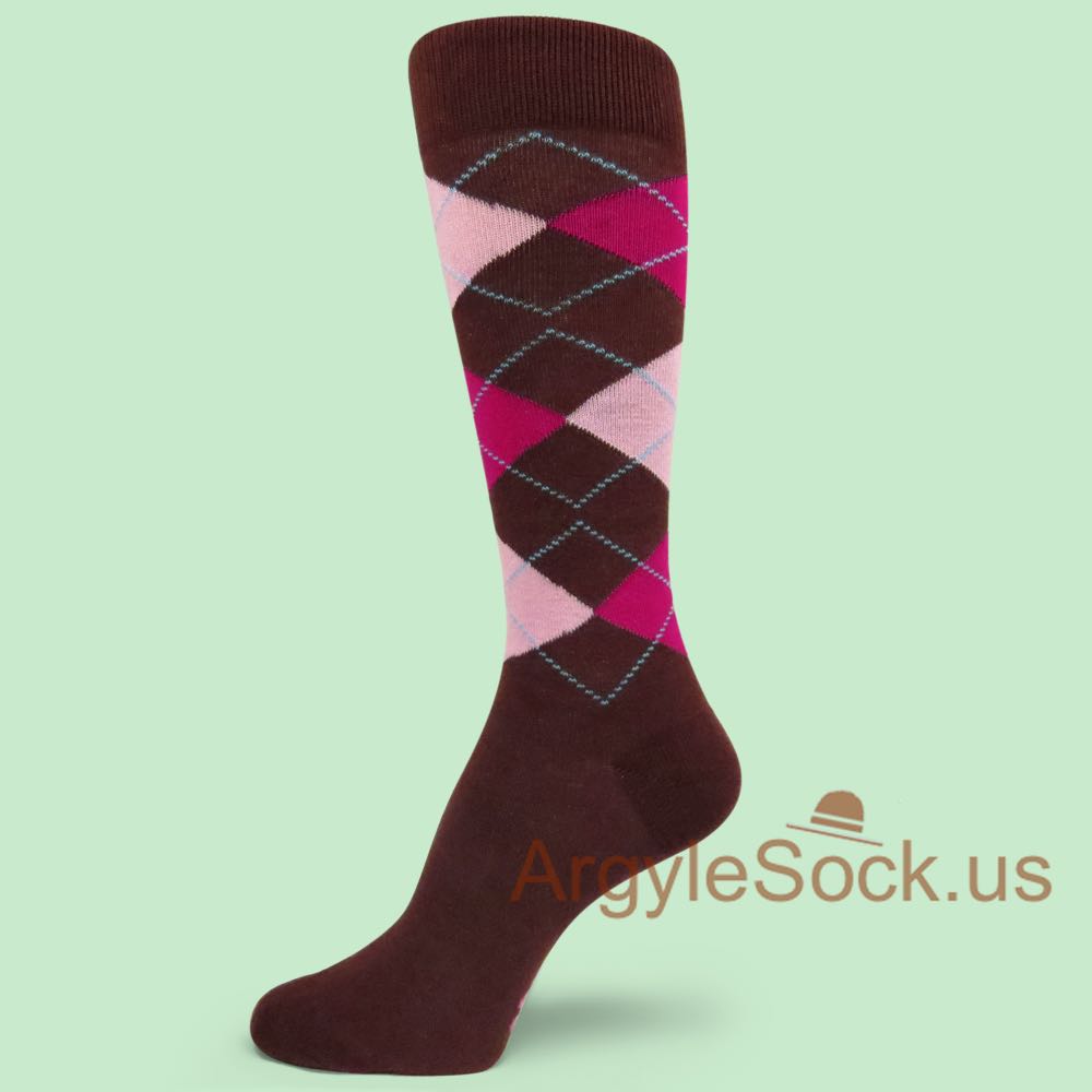 Bright Pink with Black and Light Grey Argyle Socks for Groomsmen