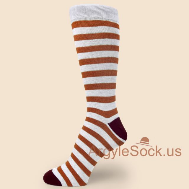 Champagne Marble Dress Socks for Man with Brown Stripes