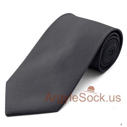 Charcoal Gray Plain Color 100% Polyester Mens Groomsmen Necktie