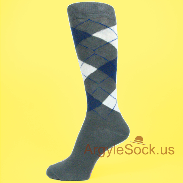 Grey with Dark Blue(Mid Night) Argyled Mens Socks