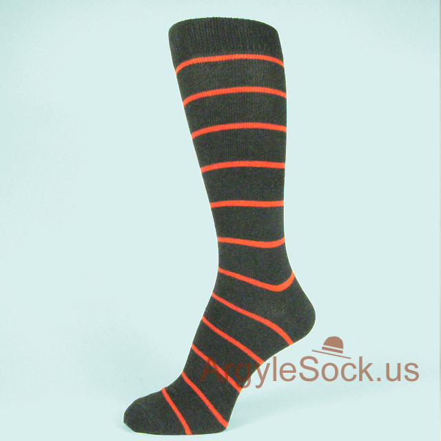 Charcoal Grey (Dark Gray) with Dark Orange Stripes Men's Socks