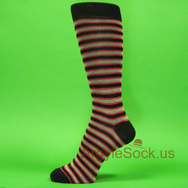 Chinese Red Khaki Beige Black Stripe Men's Cool Socks