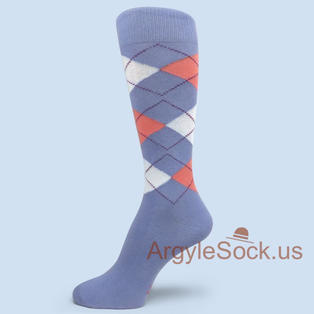 Cool Shade of Lilac/Lavender Peach White Argyle Socks for Men