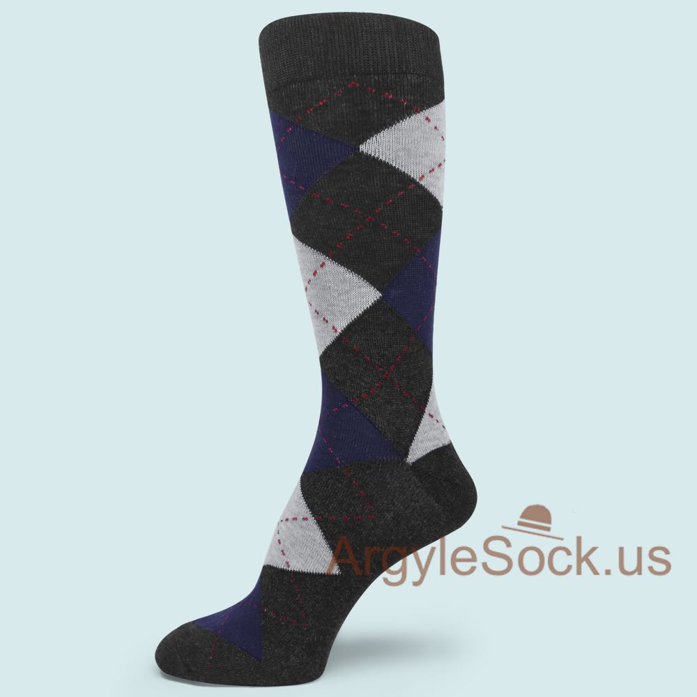 Dark Charcoal Gray Midnight/Navy Blue Off-White Argyle Socks