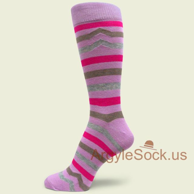 Dark Gray Light Grey Pulse Stripes Lavender Socks for Men