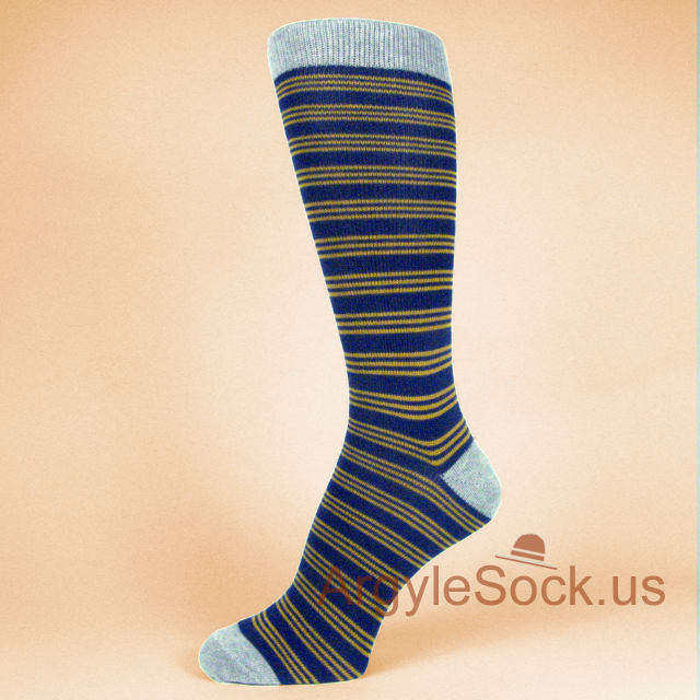 Dark Blue Men's Socks with Thin Gold Stripes
